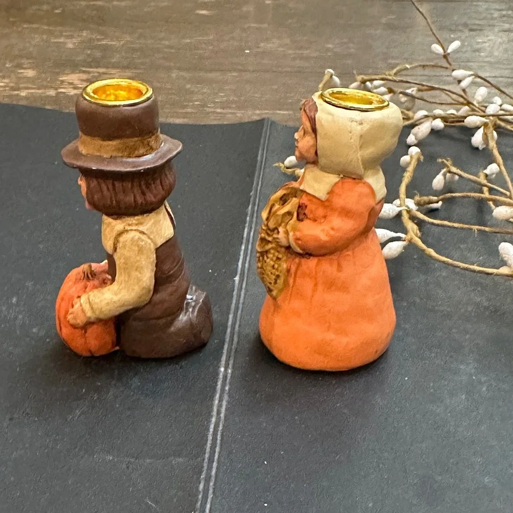 Kurt S. Adler Thanksgiving Pilgrims Candle Holders Resin Vintage‎ Man Woman
